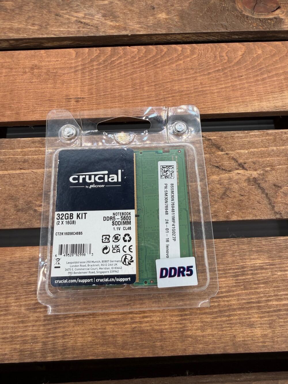 Crucial 32GB Kit 2x16GB DDR5 5600 MHz SODIMM Laptop RAM Memory - CT2K16G56C4685